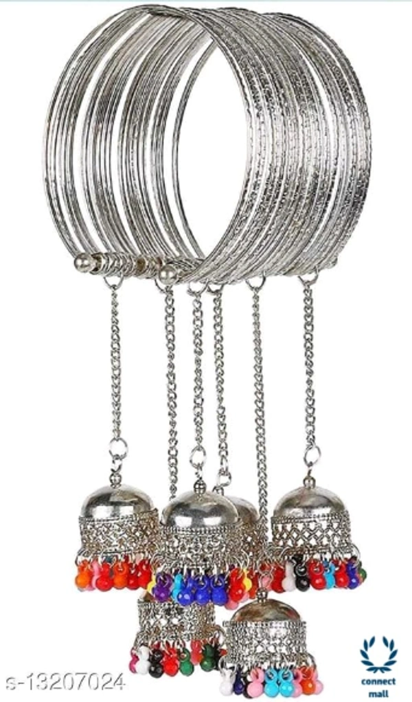 Samridhi DC Oxidised Silver Adjustable Bracelet Bangles - Adjustable, Silver, Artificial Beads, Bangle Style